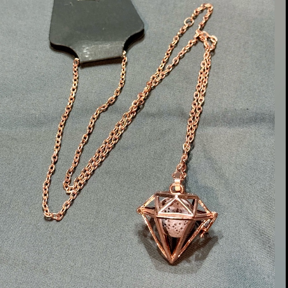 Elegant Rose Gold Essential Oil/ Crystal Cage Pendant Necklace